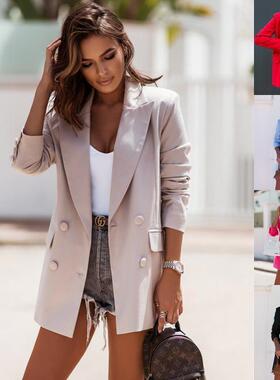 2023 women's long sleeve double-breasted suit collar coat