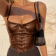style wrapped vintage leather Women breast breasted vest