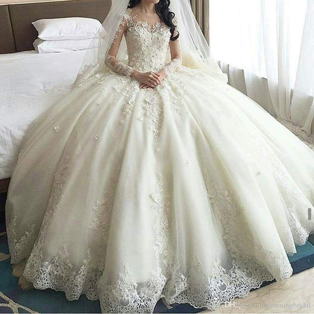 婚纱礼服19新款一字肩大裙摆水溶蕾丝外贸拖尾定制Wedding dress