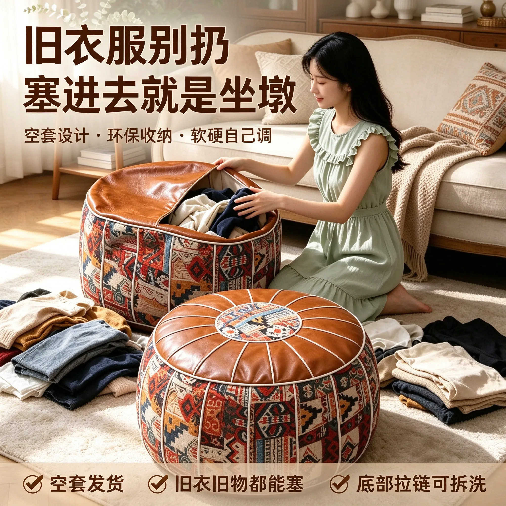 波西米亚仿油蜡皮免洗防水坐墩