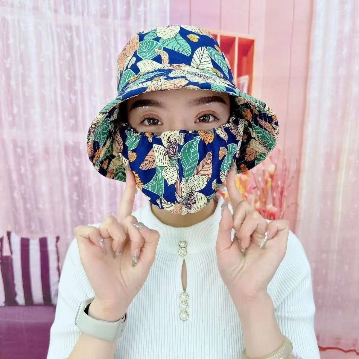 夏季民族风采茶防晒帽口罩一体