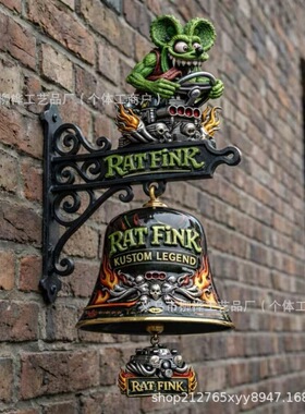 RatFink Kustom Legend Wall Bell 复古机车老鼠芬克铸铁门铃