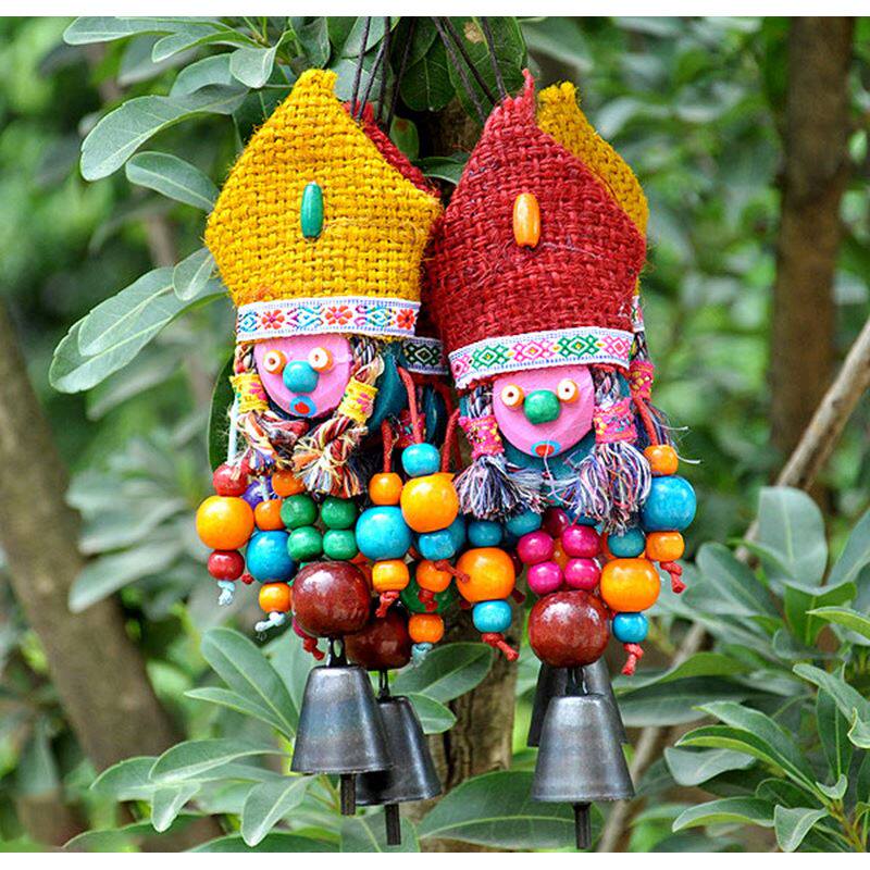 云南丽江东巴彩色小尖帽吞口小风铃挂件民族风复古铃铛装饰