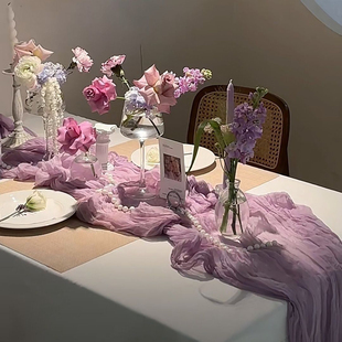 新芝士桌旗褶皱布幼儿园甜台蓝色桌布婚礼派对沙龙场景布置装饰布