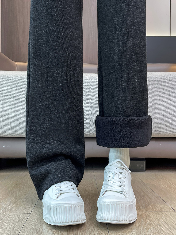 软糯毛呢窄版阔腿裤女直筒休闲春秋冬季加绒加厚糯米高级感慵懒风