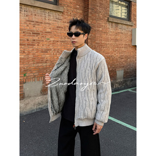 ZuoDaoYou冬重磅男加绒荆棘毛衣立领座山雕秋女双拉链针织外套