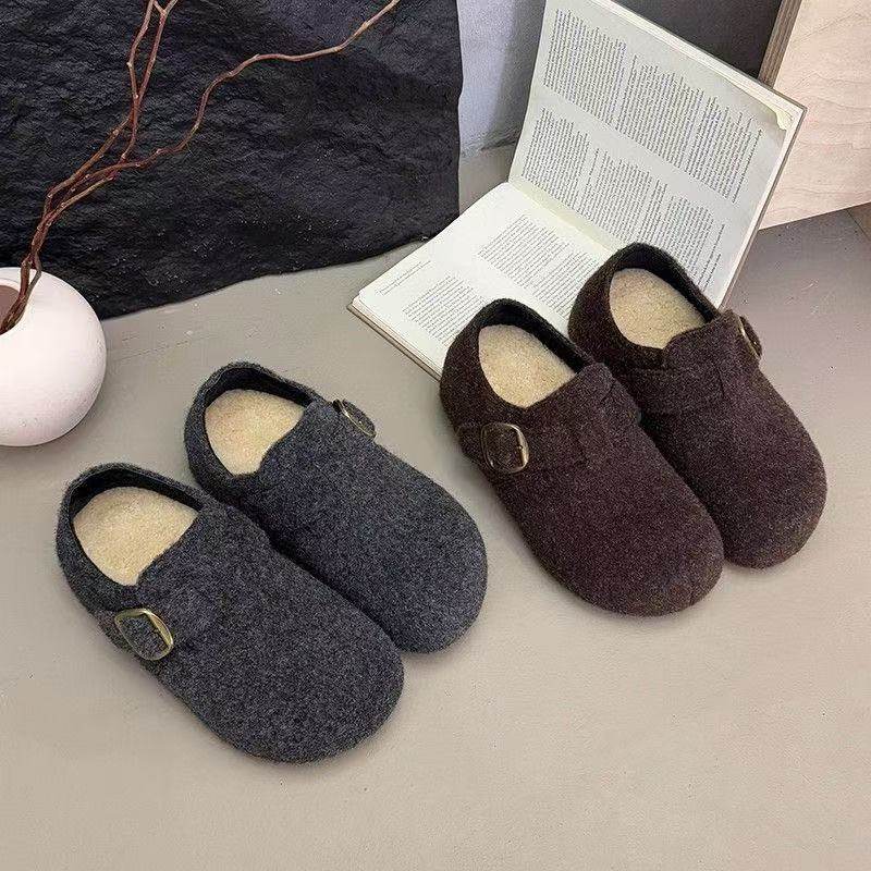 毛毛乐福鞋女外穿2025秋冬加绒保暖皮带扣厚底一脚蹬防滑勃肯单鞋,女鞋,勃肯鞋/软木鞋,淘宝优惠券,粉丝福利购,淘宝优惠卷