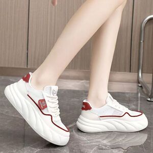 小白鞋增高显高板鞋平底鞋女运动风休闲舒适透气PU网面鞋浅口圆头