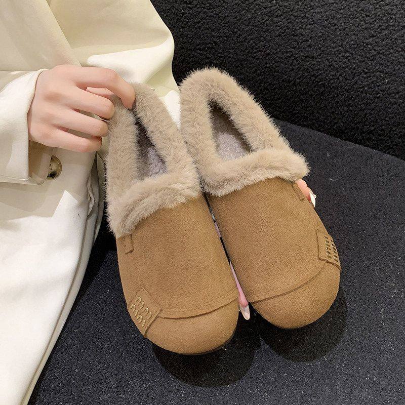 兔毛加绒加厚棉鞋女2025冬季新款一脚蹬毛毛鞋平底百搭舒适豆豆鞋,女鞋,勃肯鞋/软木鞋,淘宝优惠券,粉丝福利购,淘宝优惠卷