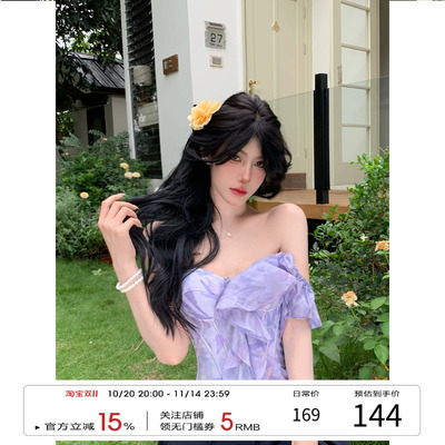 牛了牛了 一字肩抹胸上衣女2025夏季设计感鱼骨胸衣法式无袖上衣