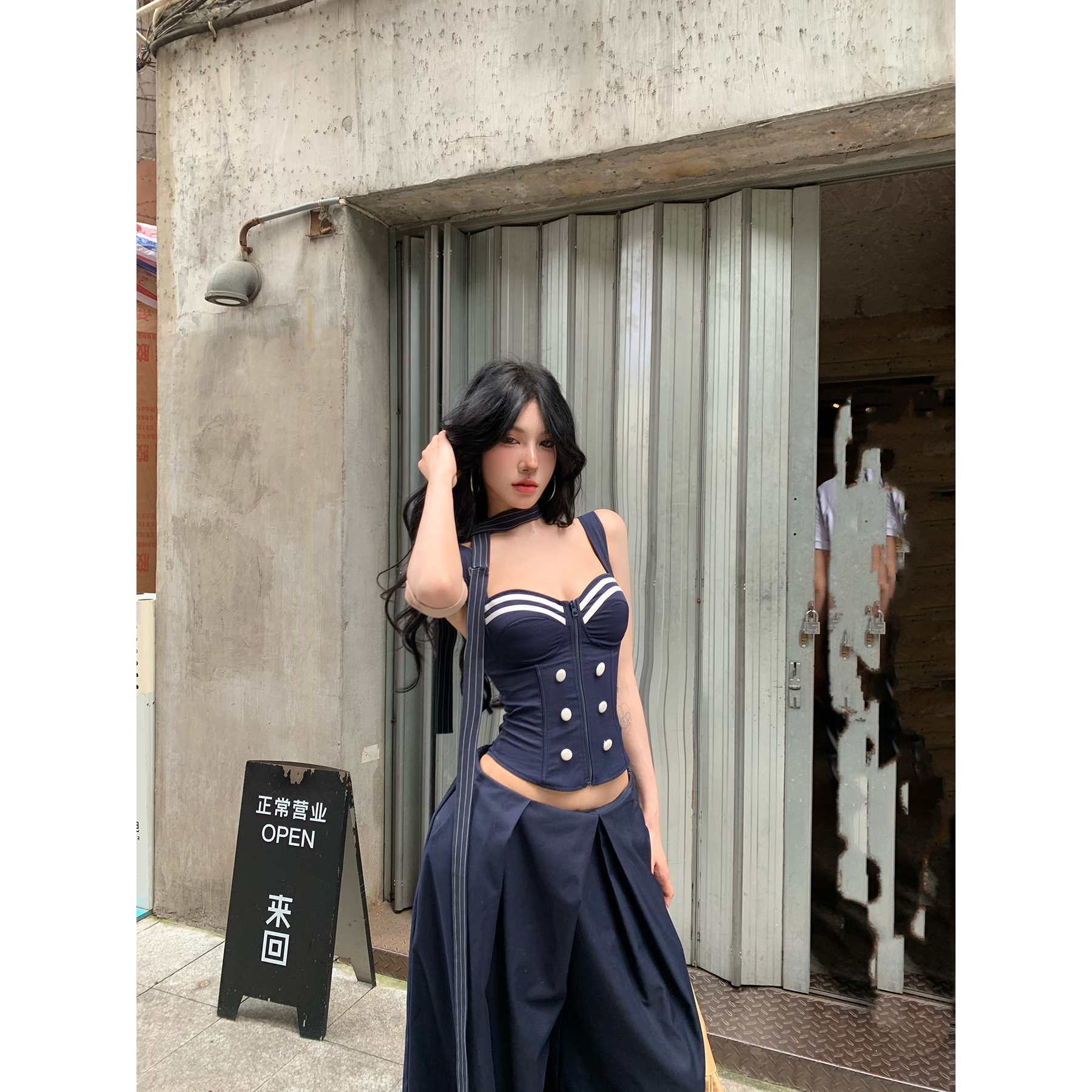 牛牛【航海日记】春夏美式复古修身显瘦吊带鱼骨背心N25B1995