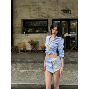 套装 牛牛 INS风复古辣妹拼接衬衫 编辑 N25Y2166 时尚