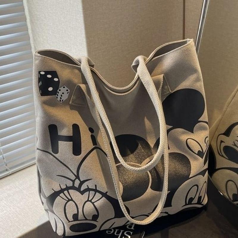 日系卡通帆布包包女2025新款大容量学生上课手提袋通勤单肩托特包