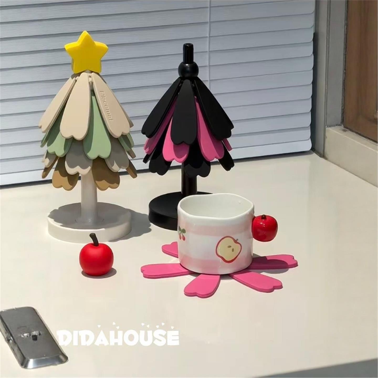 圣诞树隔热垫餐桌垫防烫耐高温家用茶杯垫硅胶可折叠锅垫重复使用