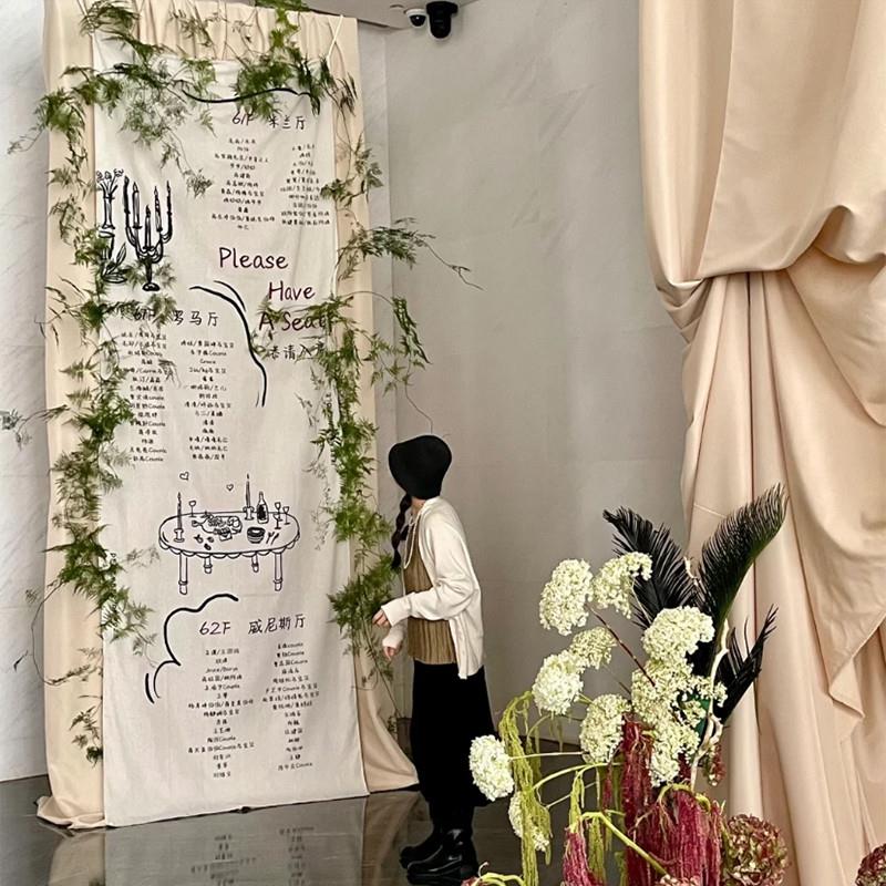 户外简约风婚礼背景墙宾客名单场景布置订结婚防水迎宾挂布座位表