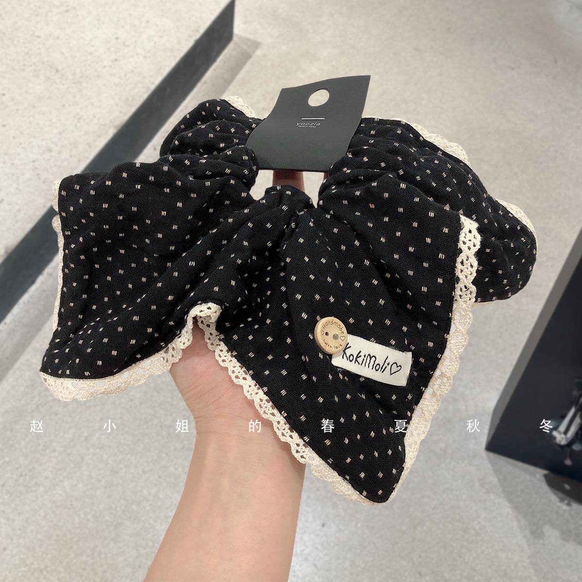 韩国发饰法式复古慵懒风发圈高级感气质纽扣蕾丝边方巾大肠发圈