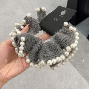 小众头饰韩国发饰ins风饰品秋冬新款 发绳头绳珍珠灰色大肠发圈