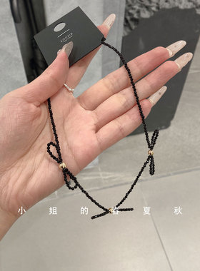 韩国饰品小众设计锁骨链ins风颈链甜酷可爱甜美黑色蝴蝶结项链
