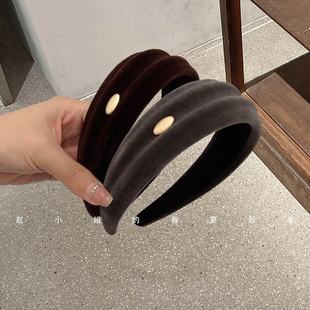 韩国发饰头饰日常百搭头箍秋冬新款 简约大气纯色植绒金色标发箍