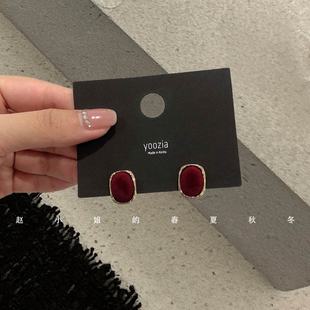 2025秋冬新款韩国饰品高级感复古耳饰耳环气质港风红色丝绒耳钉