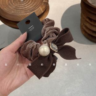 小众韩国发饰头饰法式 优雅秋冬头绳哑光金扣发圈咖色蝴蝶结发绳