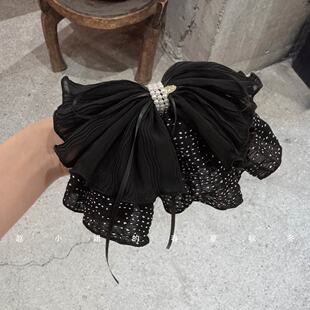 小众设计韩国头饰复古高级感波点蝴蝶结气质后脑勺半扎马尾抓夹