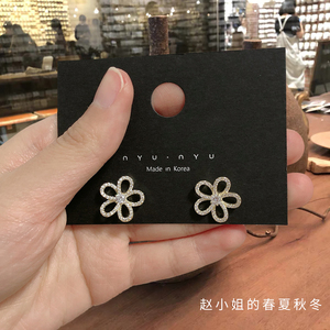 东大门饰品小巧满钻镂空花朵耳钉