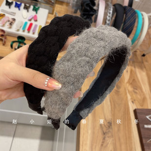 韩国饰品头饰2023新款 发饰秋冬简约针织头箍麻花高颅顶毛线发箍