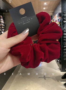 新年nyunyu韩国饰品发饰发绳厚丝绒酒红头绳毛绒大肠圈发圈