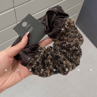 小众设计头饰ins秋冬新款 头绳拼色咖色毛线大肠发圈 发绳气质个性