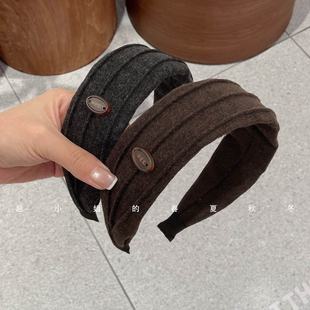 韩国头饰发饰个性 精致头箍咖色宽边褶皱发箍 百搭镶钻宽边气质法式