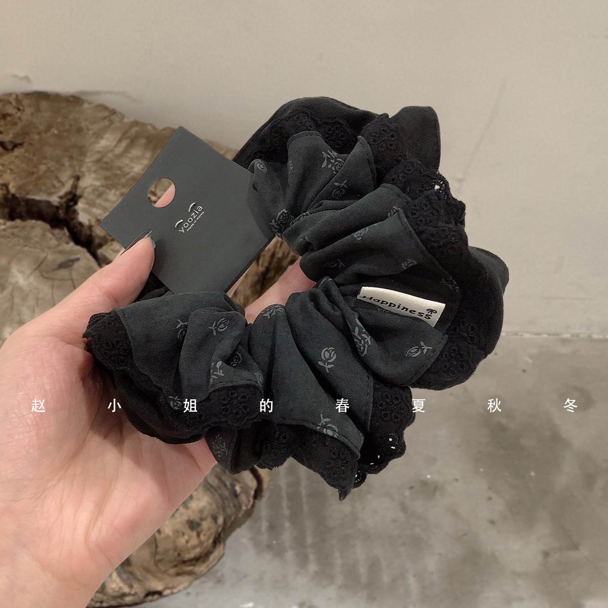 韩国发饰头饰ins风百搭饰品发绳蕾丝头绳精致灰色花朵大肠发圈