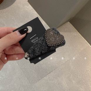 小众发饰头饰韩系饰品可爱边夹刘海夹灰色格子掰掰夹镶钻爱心发夹