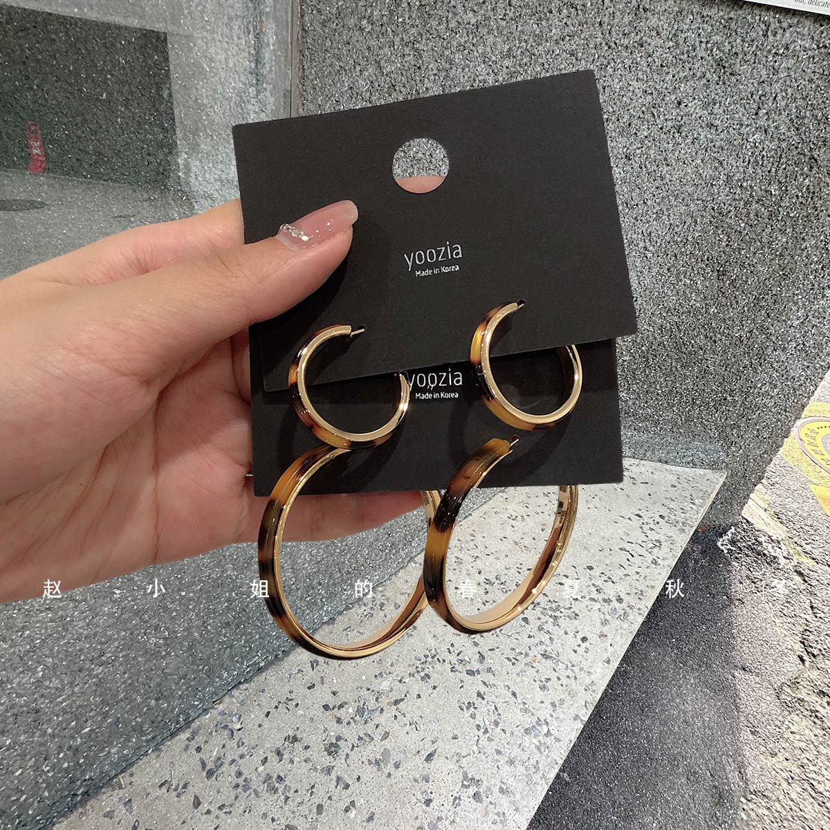 韩国饰品复古港风玳瑁圆圈耳环