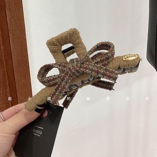 小众设计发饰头饰精致毛线气质高级感发抓夹绿色蝴蝶结鲨鱼夹