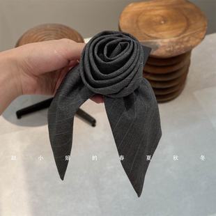 韩国发饰法式高颜值西装面料后脑勺一字夹灰色条纹蝴蝶结弹簧夹