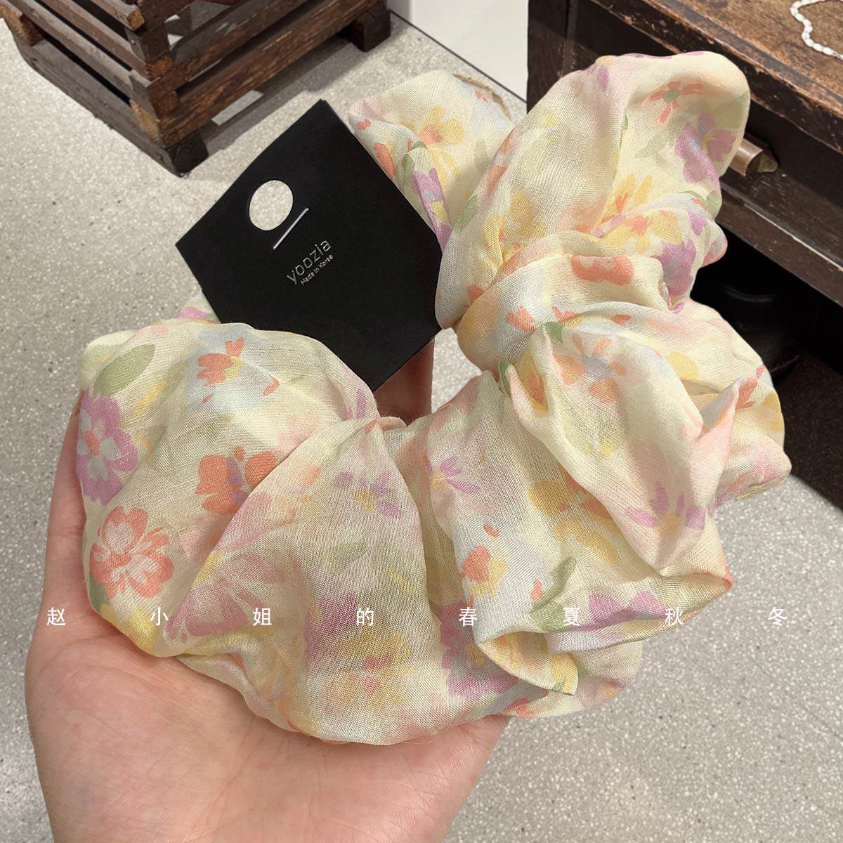 大号印花大肠发圈薄款夏季小众设计发饰头饰百搭油画风碎花头圈