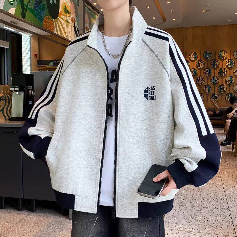 立领开衫夹克外套男春秋季潮牌初高中生青少年帅气休闲运动棒球服