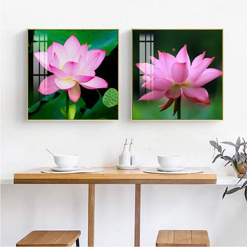 莲花装饰画卧室床头挂画餐厅饭厅壁画现代简约荷花走廊过道墙面画