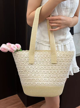 夏日出行草编包包女单肩托特包大容量编织包包度假风沙滩包水桶包