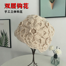 月子帽秋冬毛线帽 立体花朵钩织包头帽子女时尚 甜甜推荐 双层手工款