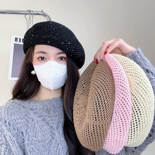 春夏闪亮优雅贝雷帽女透气蓓蕾帽