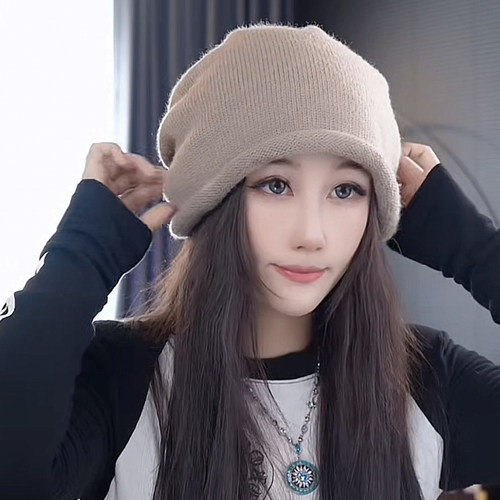 秋冬堆堆帽女百搭抽绳针织帽显瘦