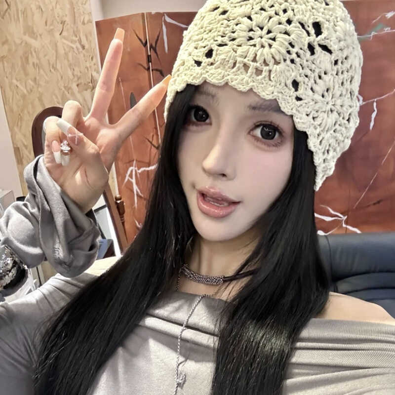 手工钩花包头百搭堆堆冷帽子女