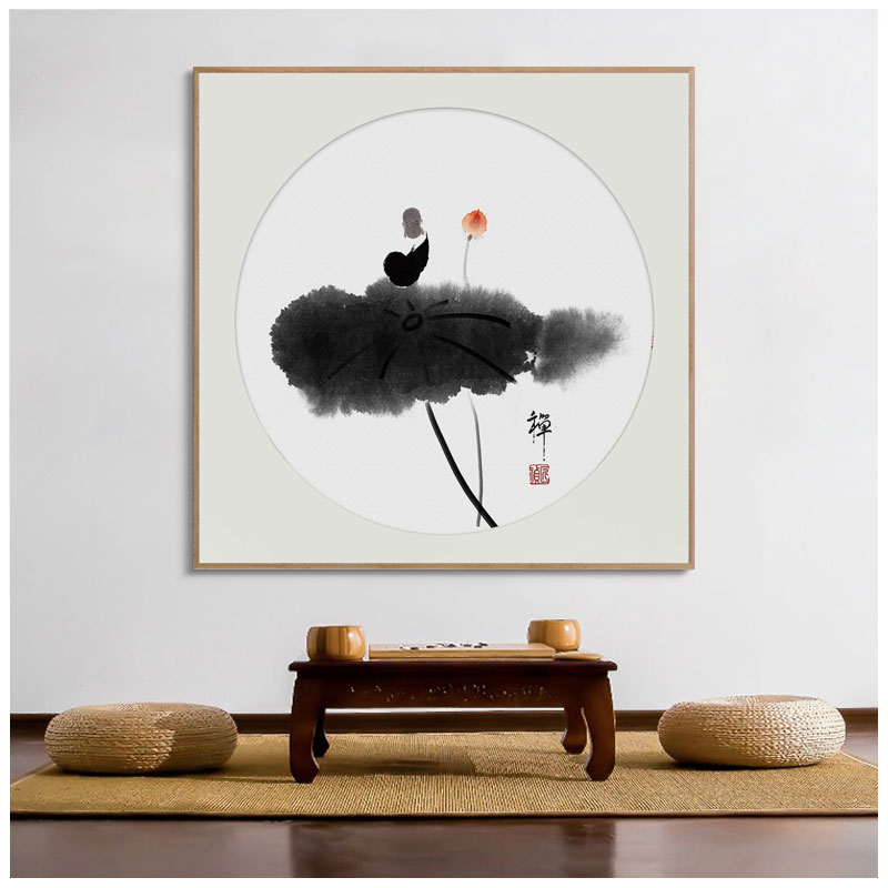 禅意极简水墨挂画新中式玄关装饰画茶室小和尚壁画书房会所挂画