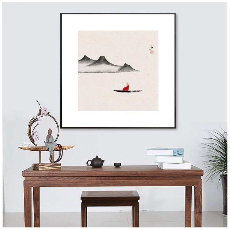 禅意沙弥新中式玄关装饰画现代挂画小和尚茶室工装会所简约壁画