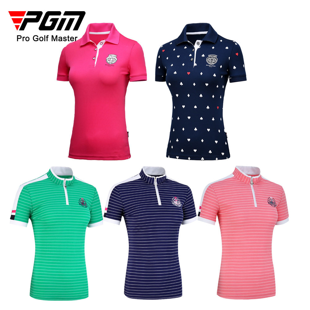 PGM高尔夫女士运动短袖夏季女士套装条纹短袖海外