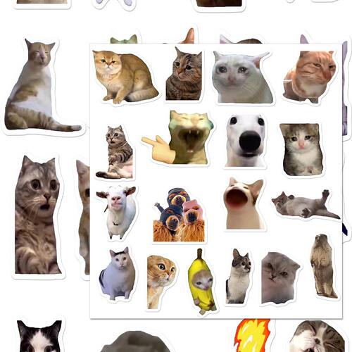 爆款猫meme贴纸沙雕搞笑抽象表情包ins风网红趣味创意笔记本贴画