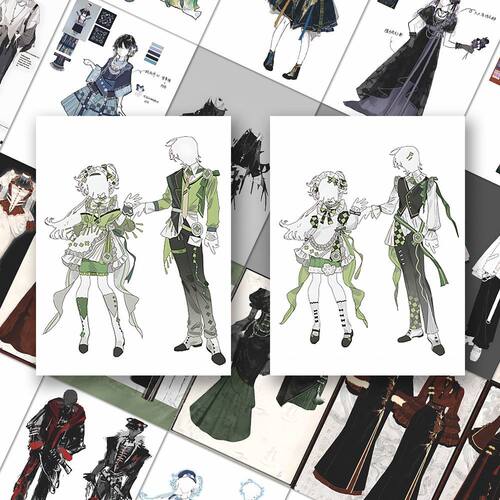 162张OC情侣服设贴纸绘画创意参考素材二次元卡通免服手账diy贴画
