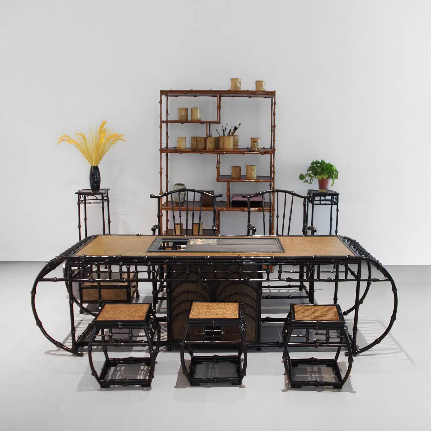 筇竹椅子茶圈椅围椅新中式明式老式太师靠背新款高端筇竹茶桌家具